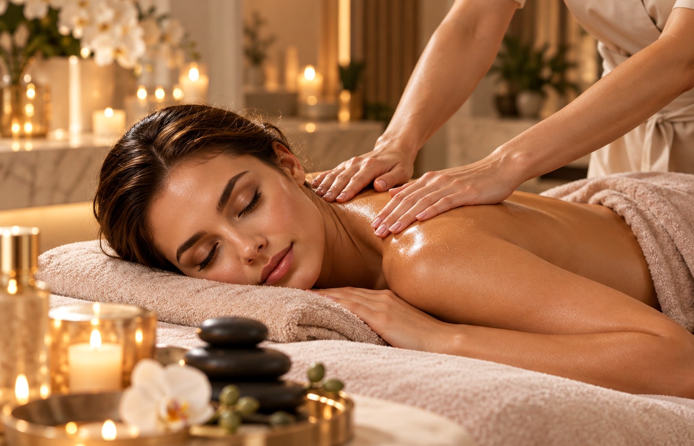 Avkopplande massage i varm miljö